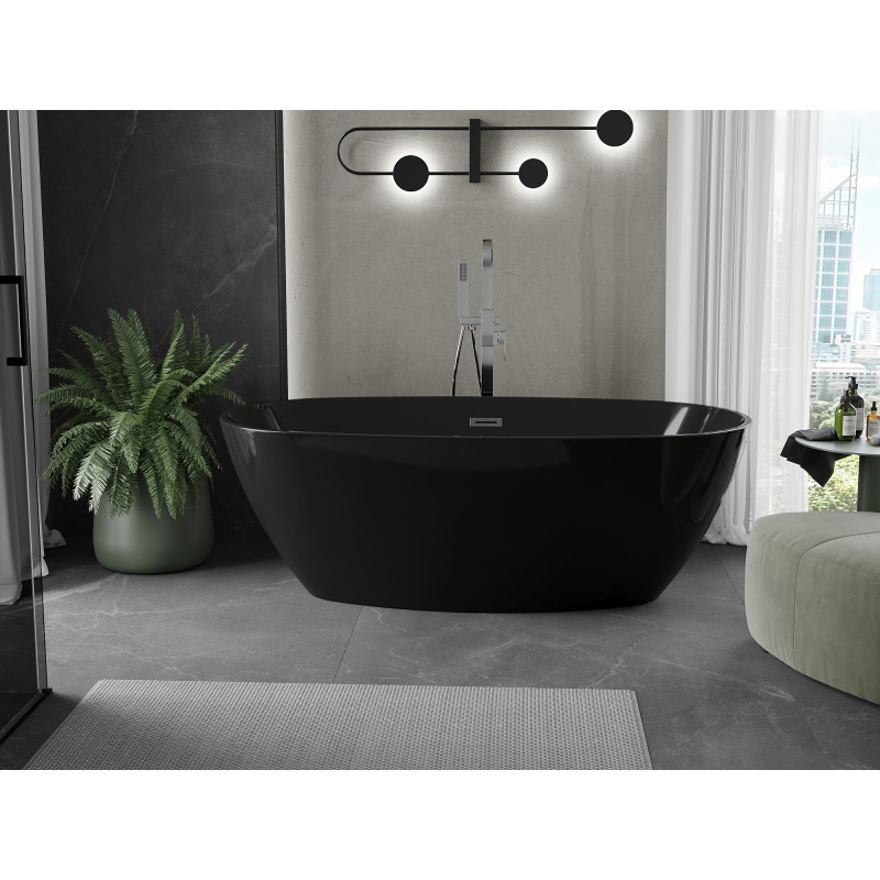Mexen Eris vann vabas seisev 170 x 80 cm, must, kroomitud ülevool - 53441708070-01