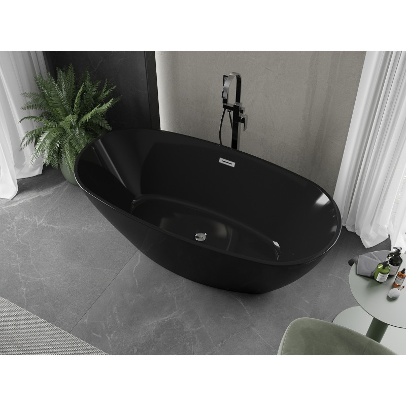 Mexen Eris vann vabas seisev 170 x 80 cm, must, kroomitud ülevool - 53441708070-01