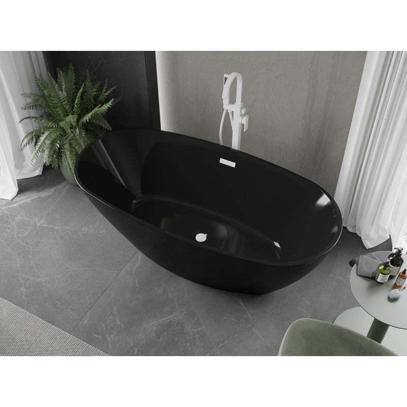 Mexen Eris bañera exenta 170 x 80 cm, negra, rebosadero blanco - 53441708070-20