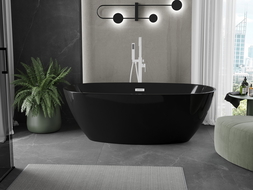 Mexen Eris freistehende Badewanne 170 x 80 cm, schwarz, Überlauf weiß - 53441708070-20