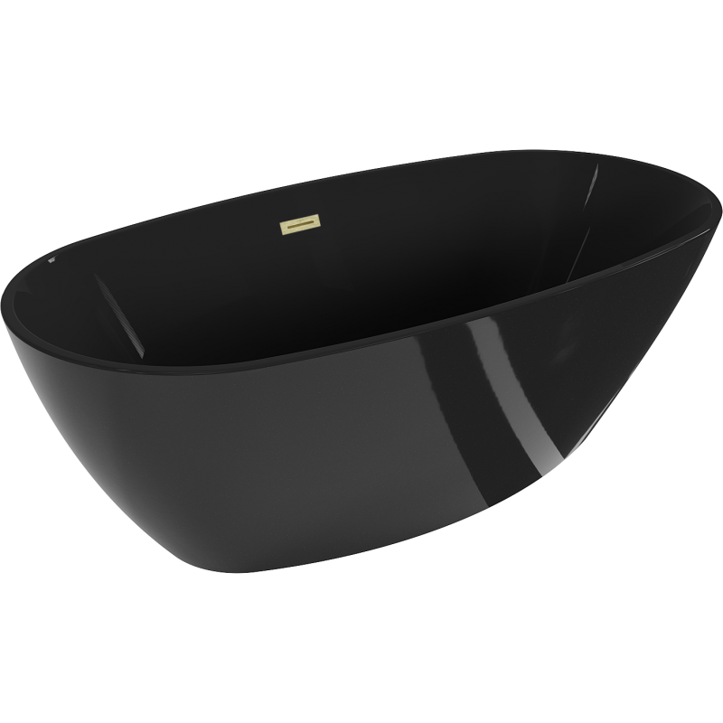 Mexen Eris freistehende Badewanne 170 x 80 cm, schwarz, mit gebürstetem Goldüberlauf - 53441708070-55