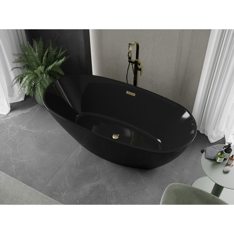 Mexen Eris baignoire autoportante 170 x 80 cm, noire, trop-plein doré brossé - 53441708070-55