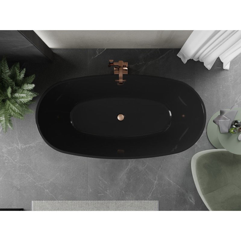 Mexen Eris bañera exenta 170 x 80 cm, negra, rebosadero cobre cepillado - 53441708070-65
