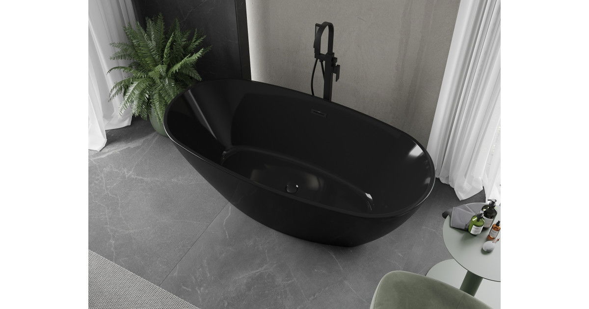 Mexen Eris wanna wolnostojąca 170 x 80 cm, czarna, przelew czarny