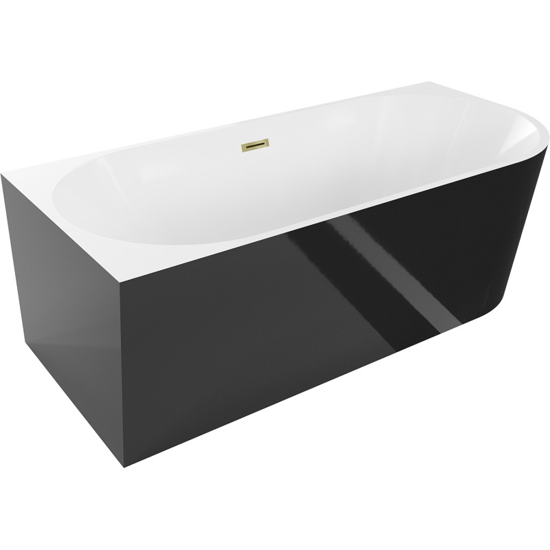 Mexen Mia vann vabas seisev nurgeline vasak 180 x 80 cm, valge/must, ülevool kuldne - 52691808075L-50