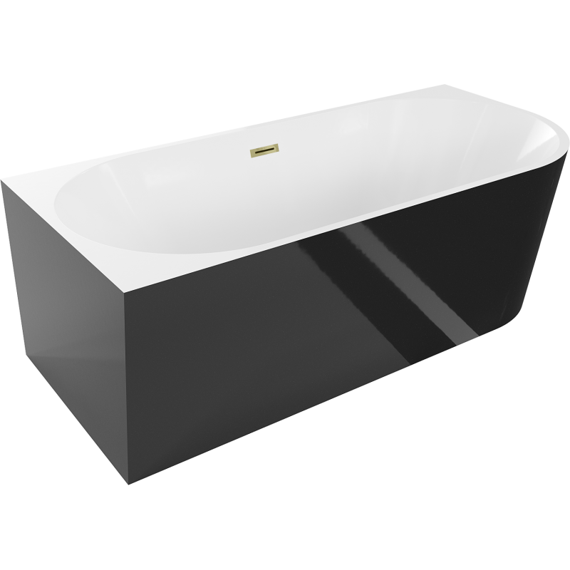 Mexen Mia vasca da bagno freestanding angolare sinistra 180 x 80 cm, bianca/nera, troppo pieno dorato - 52691808075L-50