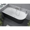 Mexen Mia freistehende Eckbadewanne links 180 x 80 cm, weiß/schwarz, Überlauf gebürstetes Nickel - 52691808075L-97