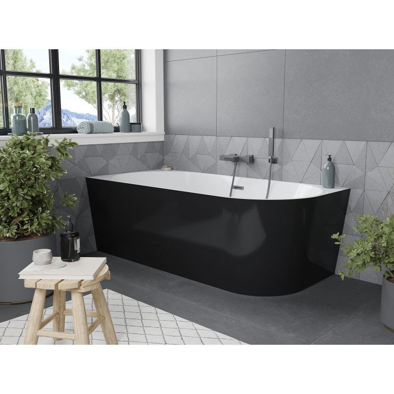 Mexen Mia bañera independiente de esquina izquierda 180 x 80 cm, blanca/negra, rebosadero gun metal - 52691808075L-95