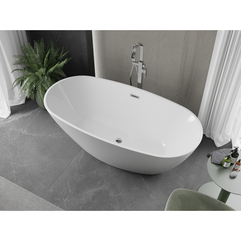 Mexen Eris vann vaba seisev 180 x 80 cm, valge, kroomitud ülevool - 53441808000-01