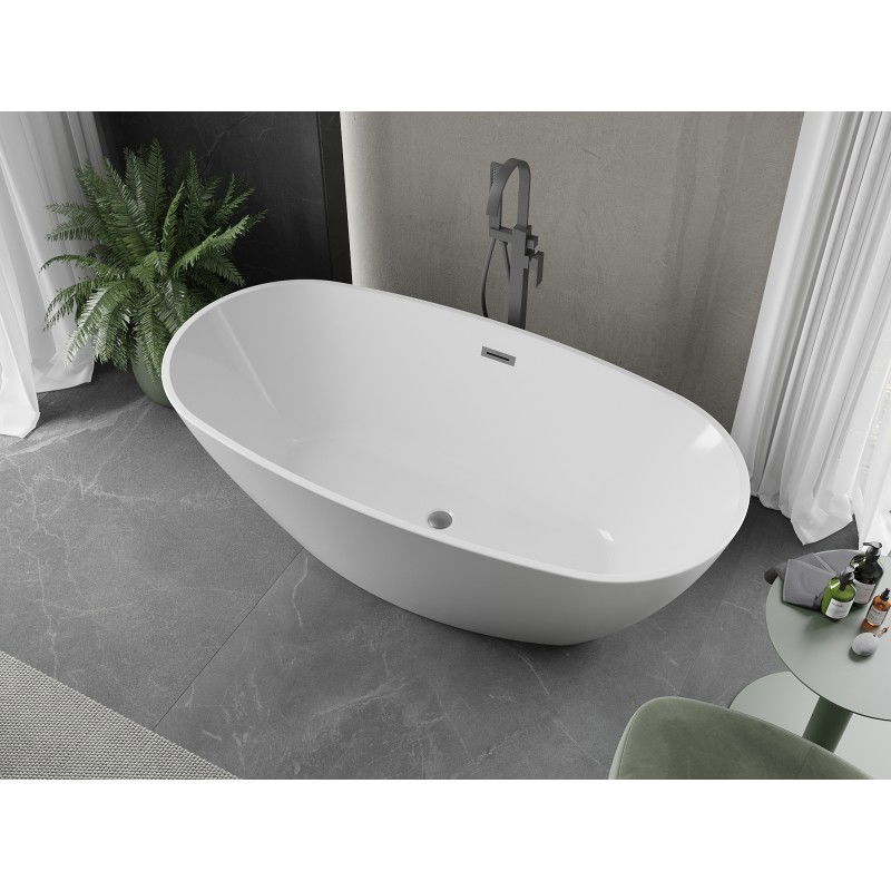 Mexen Eris bañera exenta 180 x 80 cm, blanca, rebosadero gun gray cepillado - 53441808000-66