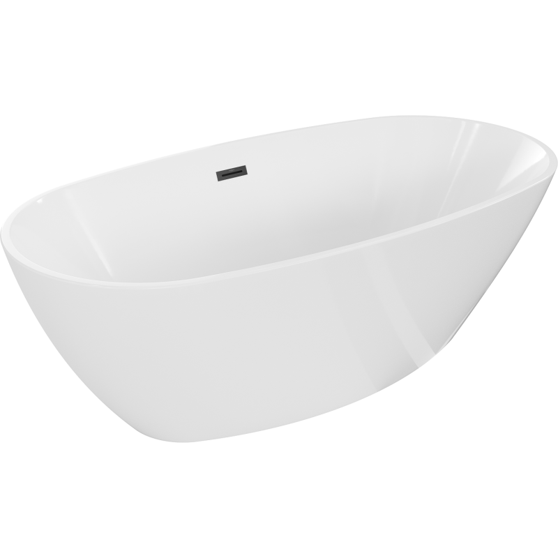 Mexen Eris freistehende Badewanne 180 x 80 cm, weiß, Überlauf schwarz - 53441808000-70
