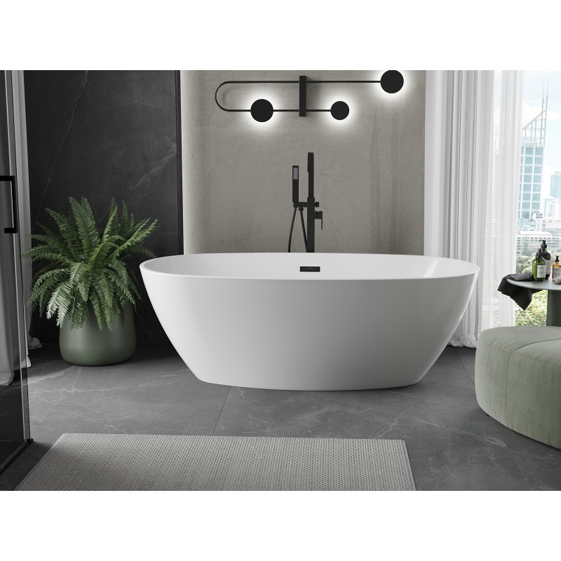 Mexen Eris vann vaba seisev 180 x 80 cm, valge, must ülevool - 53441808000-70