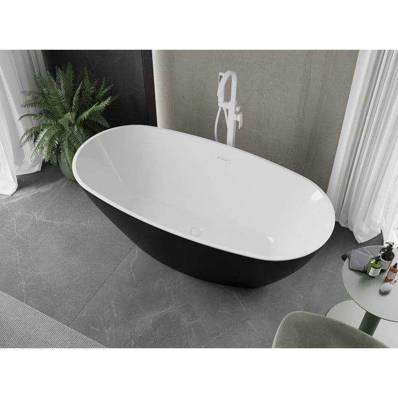 Mexen Eris bañera exenta 180 x 80 cm, blanca/negra, rebosadero blanco - 53441808075-20