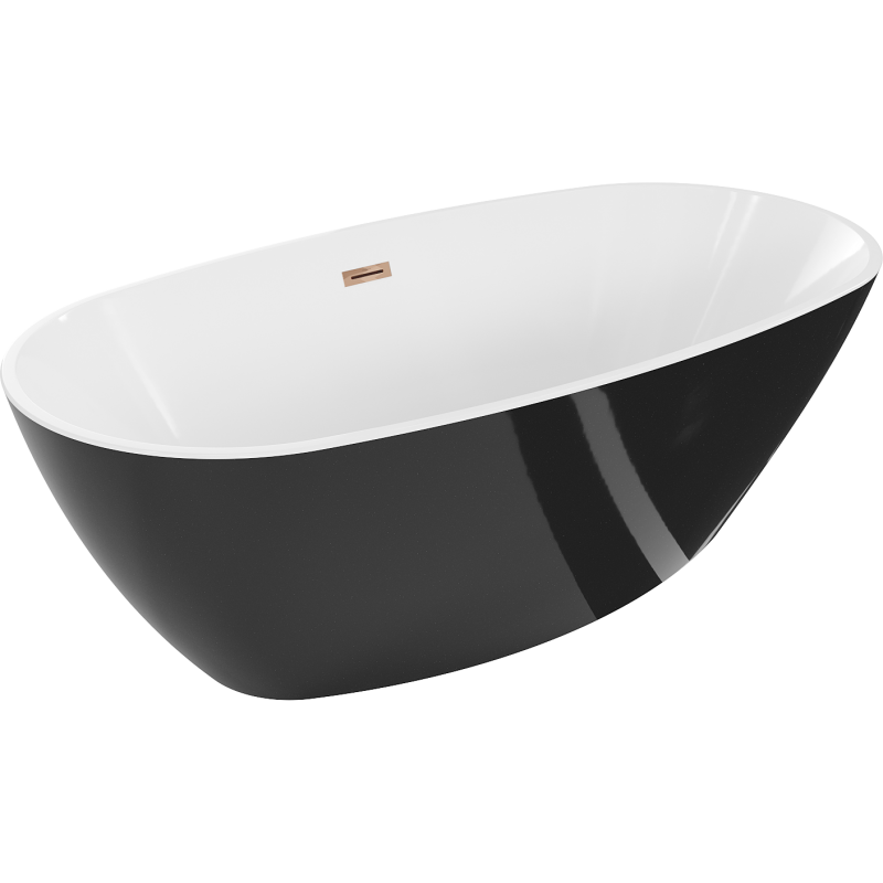 Mexen Eris freistehende Badewanne 180 x 80 cm, weiß/schwarz, rosa Goldüberlauf - 53441808075-60