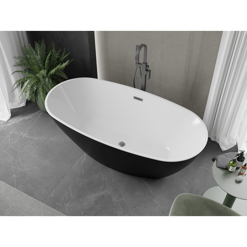 Mexen Eris Vann vaba paigaldamisega 180 x 80 cm, valge/must, ülevool gun gray harjatud - 53441808075-66