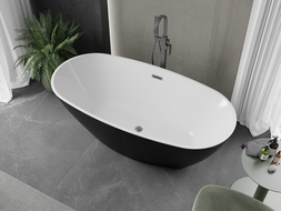 Mexen Eris freistehende Badewanne 180 x 80 cm, weiß/schwarz, abgeriebene gun gray - 53441808075-66
