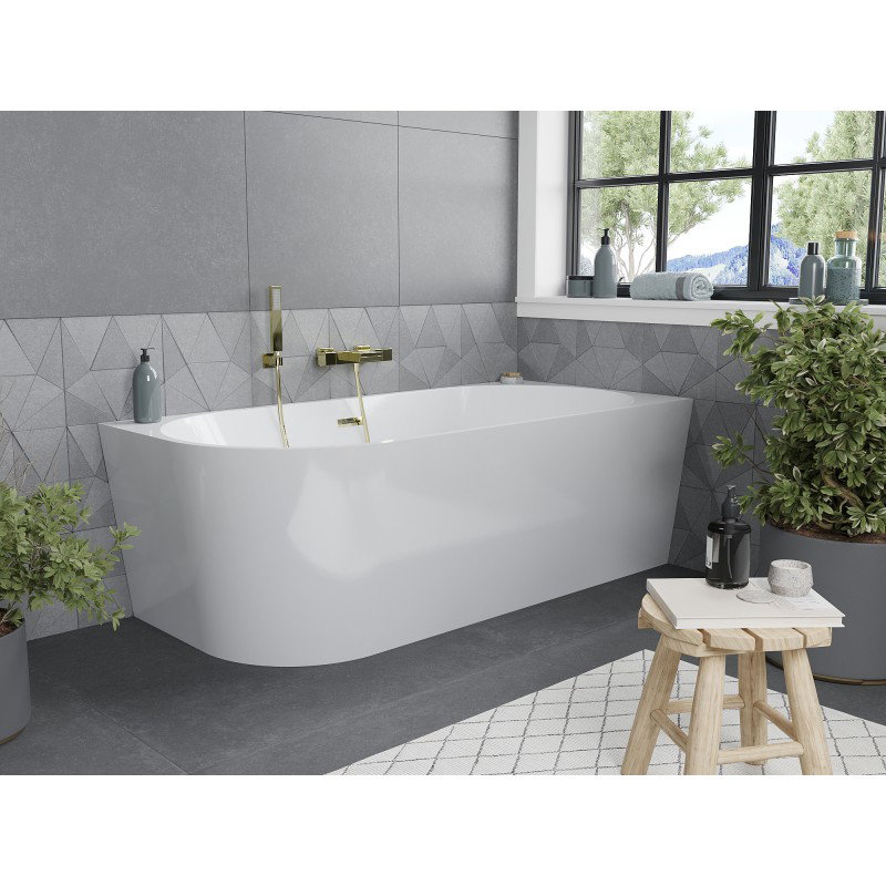 Mexen Mia free-standing corner right bathtub 180 x 80 cm, white, gold overflow - 52691808000P-50