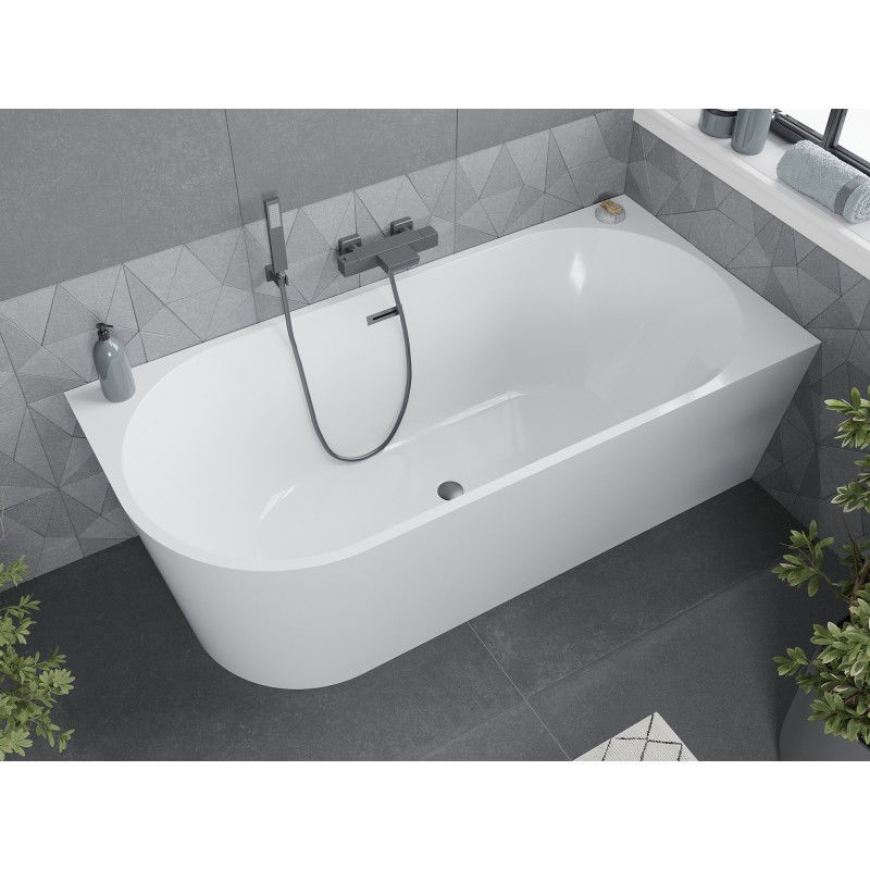 Mexen Mia baignoire autoportante d'angle droite 180 x 80 cm, blanche, trop-plein gun gray brossé - 52691808000P-66