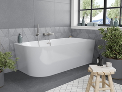 Mexen Mia freistehende rechte Eckbadewanne 180 x 80 cm, weiß, gebürsteter Nickelüberlauf - 52691808000P-97