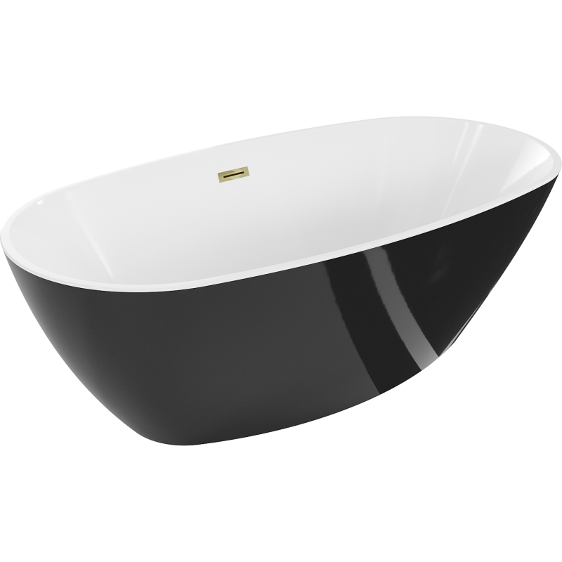Mexen Eris freistehende Badewanne 180 x 80 cm, weiß/schwarz, Überlaufgold - 53441808075-50