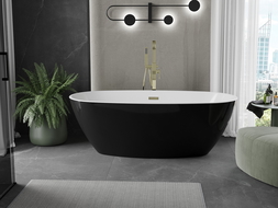 Mexen Eris freistehende Badewanne 180 x 80 cm, weiß/schwarz, Überlaufgold - 53441808075-50