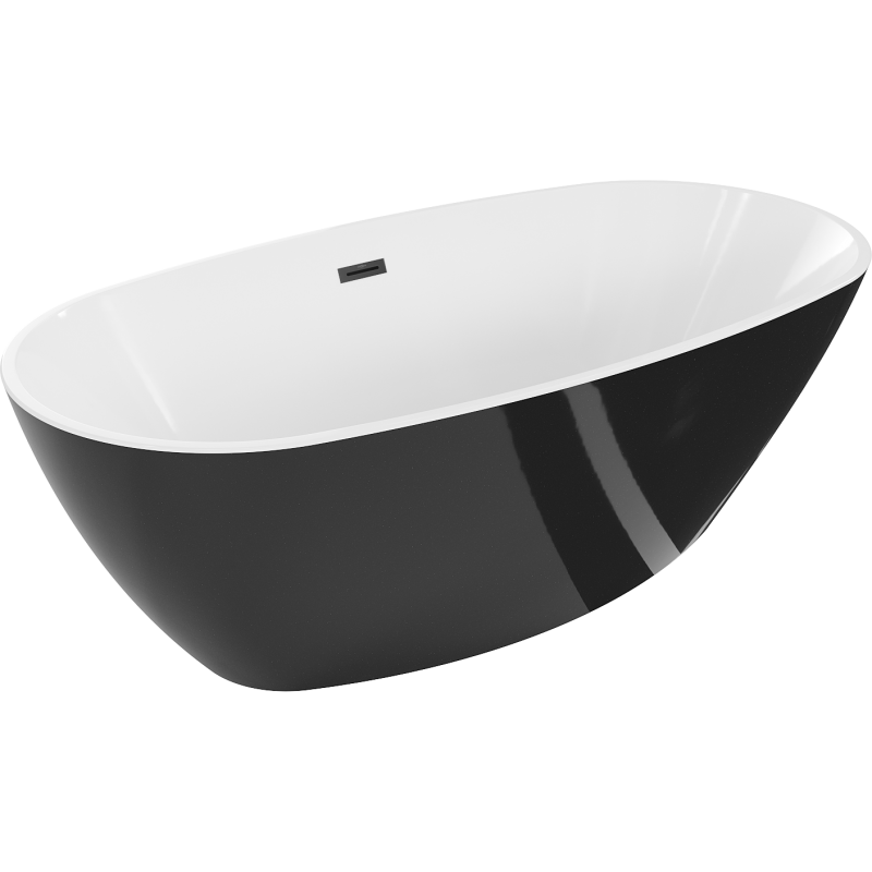Mexen Eris Badewanne freistehend 180 x 80 cm, weiß/schwarz, schwarzer Überlauf - 53441808075-70
