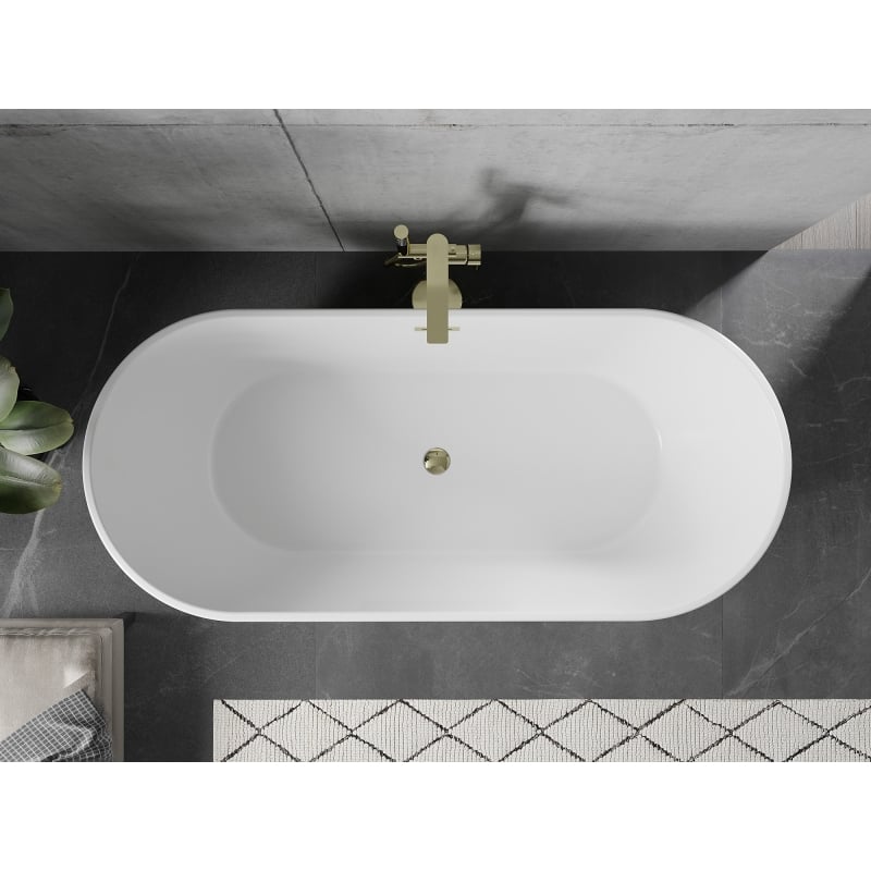 Mexen Flavia wanna wolnostojąca 150 x 75 cm, biała, przelew złoty - 54031507500-G