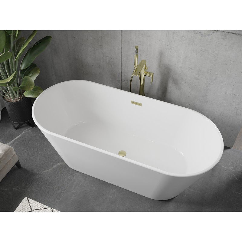 Mexen Flavia freestanding bath 150 x 75 cm, white, brushed gold overflow - 54031507500-55