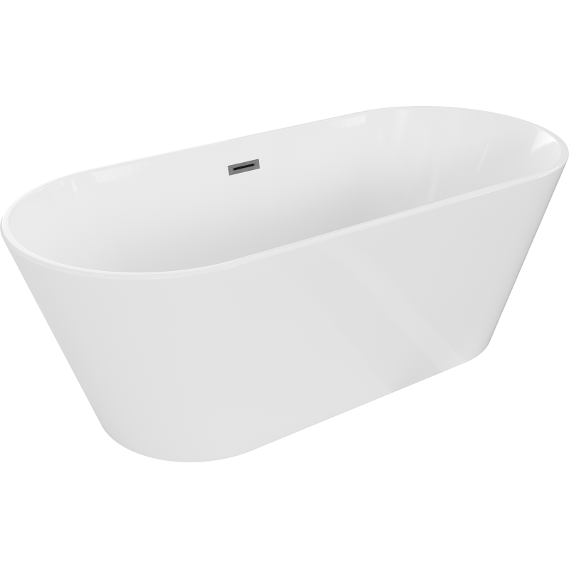 Mexen Flavia freestanding bathtub 150 x 75 cm, white, brushed gun gray overflow - 54031507500-66