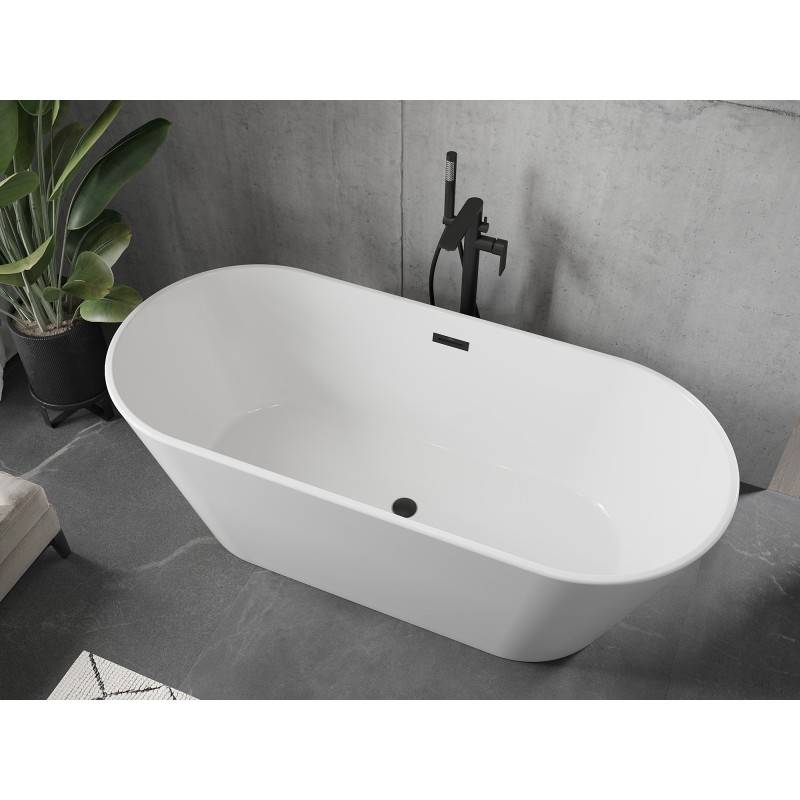 Mexen Flavia wanna wolnostojąca 150 x 75 cm, biała, przelew czarny - 54031507500-B