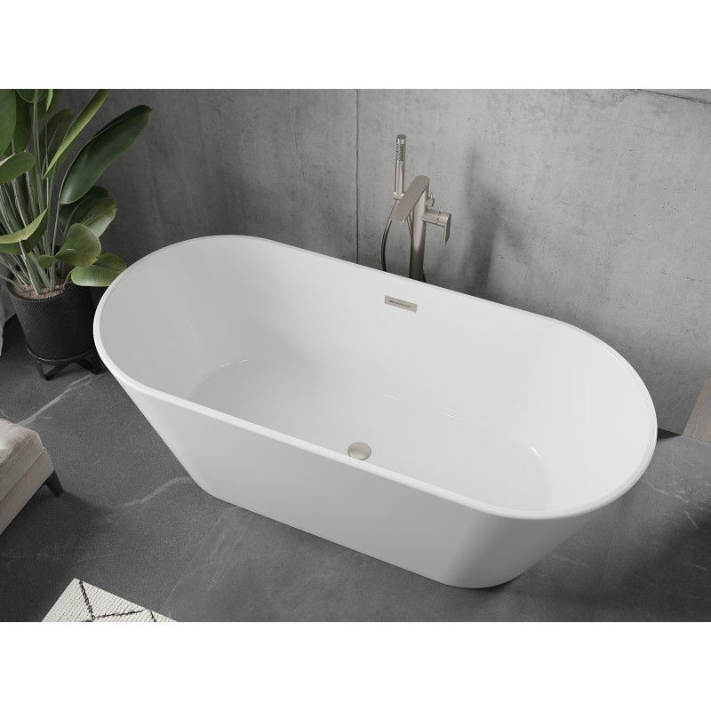 Mexen Flavia baignoire autoportante 150 x 75 cm, blanche, trop-plein nickel brossé - 54031507500-97