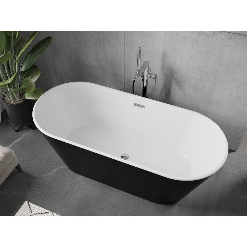 Mexen Flavia Freestanding Bath 150 x 75 cm, White/Black, Chrome Overflow - 54031507575-01