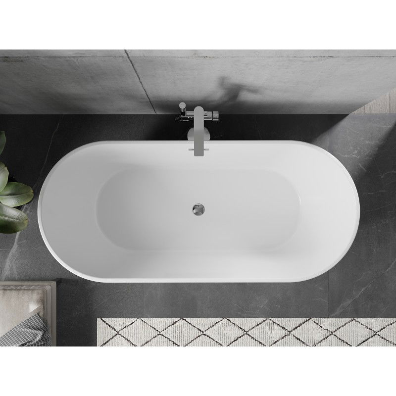Mexen Flavia vasca da bagno autoportante 150 x 75 cm, bianca/nera, troppopieno cromato - 54031507575-01