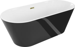 Mexen Flavia freistehende Badewanne 150 x 75 cm, weiß/schwarz, Überlauf golden - 54031507575-50