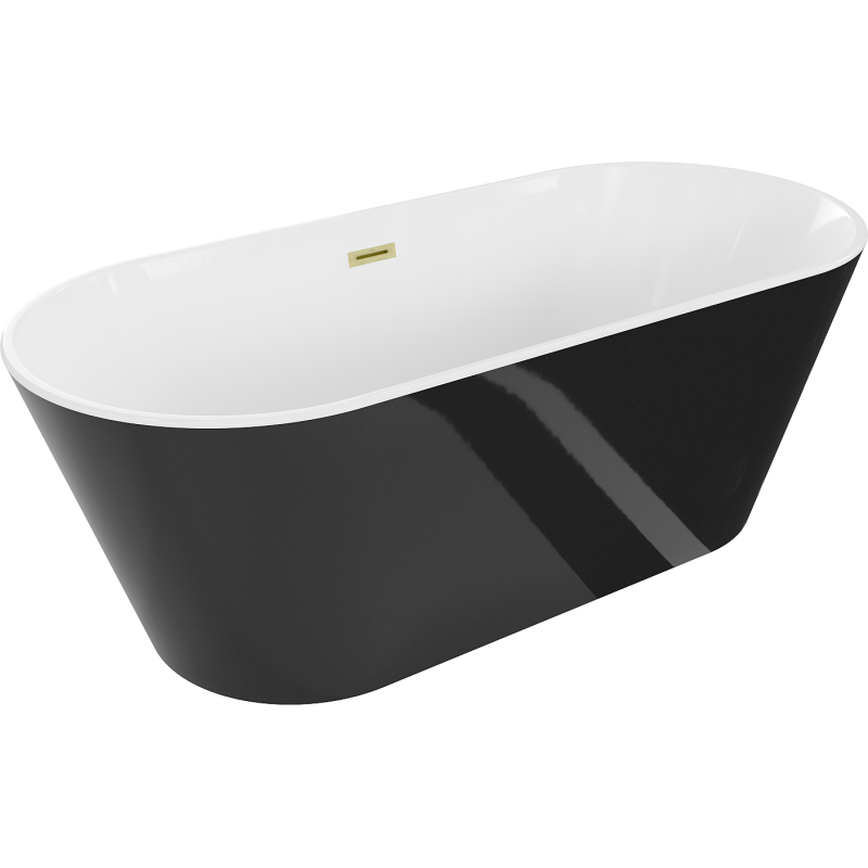 Mexen Flavia freistehende Badewanne 150 x 75 cm, weiß/schwarz, Abfluss mit gebürstetem Gold - 54031507575-55