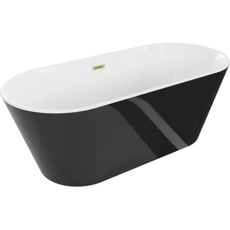 Mexen Flavia freistehende Badewanne 150 x 75 cm, weiß/schwarz, Abfluss mit gebürstetem Gold - 54031507575-55