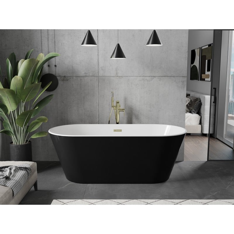 Mexen Flavia baignoire autoportante 150 x 75 cm, blanche/noire, trop-plein doré brossé - 54031507575-55