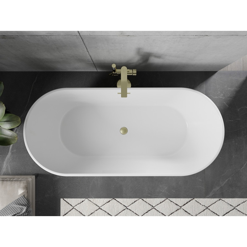Mexen Flavia freestanding bath 150 x 75 cm, white/black, overflow brushed gold - 54031507575-55