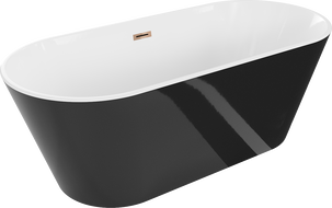Mexen Flavia freistehende Badewanne 150 x 75 cm, weiß/schwarz, Überlauf roségold - 54031507575-60
