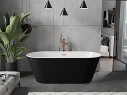 Mexen Flavia freistehende Badewanne 150 x 75 cm, weiß/schwarz, gebürstete Kupferablauf - 54031507575-65