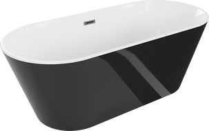 Mexen Flavia freestanding bath 150 x 75 cm, white/black, gun grey brushed overflow - 54031507575-66