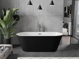 Mexen Flavia freistehende Badewanne 150 x 75 cm, weiß/schwarz, gebürsteter gun gray - 54031507575-66