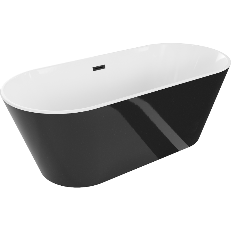 Mexen Flavia freistehende Badewanne 150 x 75 cm, weiß/schwarz, schwarzer Überlauf - 54031507575-70