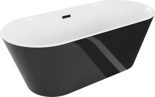 Mexen Flavia freistehende Badewanne 150 x 75 cm, weiß/schwarz, schwarzer Überlauf - 54031507575-70