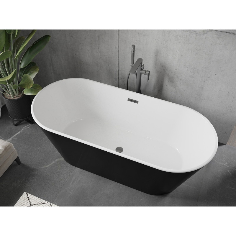 Mexen Flavia wanna wolnostojąca 150 x 75 cm, biała/czarna, przelew gun metal - 54031507575-95