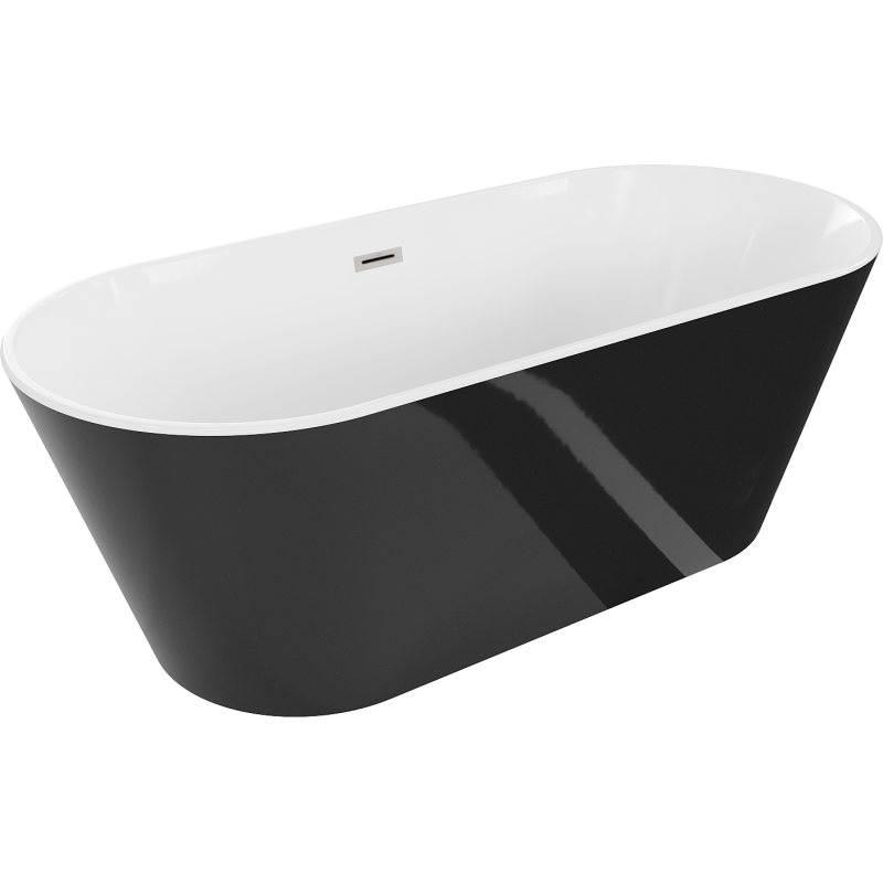 Mexen Flavia brīvi stāvoša vanna 150 x 75 cm, balta/melna, pārplūdes matēts niķelis - 54031507575-97