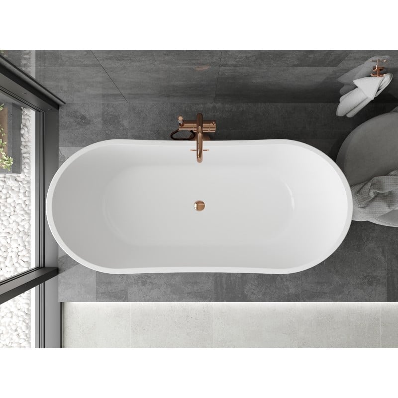 Mexen Montana vasca da bagno indipendente 150 x 75 cm, bianca, troppopieno oro rosa - 52011507500-60