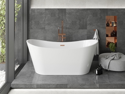 Mexen Montana vasca da bagno freestanding 150 x 75 cm, bianca, troppopieno rame spazzolato - 52011507500-65