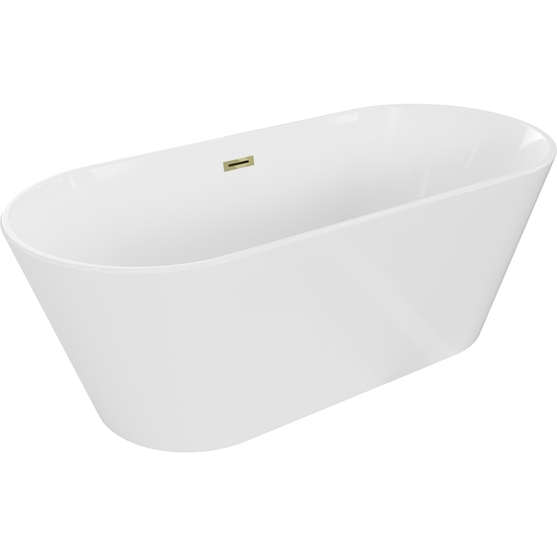 Mexen Flavia vasca da bagno freestanding 160 x 75 cm, bianca, troppopieno oro - 54031608000-50