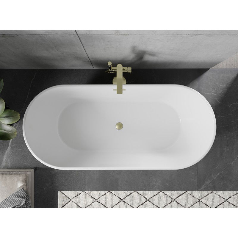 Mexen Flavia baignoire autoportante 160 x 75 cm, blanche, trop-plein doré brossé - 54031608000-55